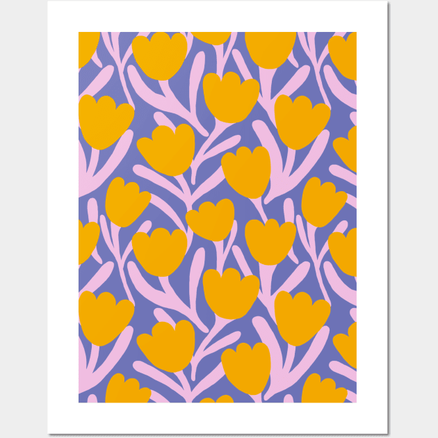 Boho tulips flower pattern in lavender and yellow Wall Art by Natalisa